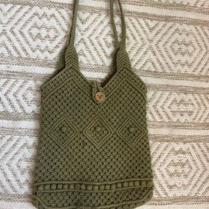 Olive Green Crochet Tote Bag